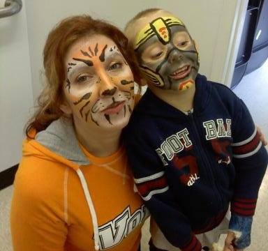 Facepainting, fundraising, Tiger face, Transformer face